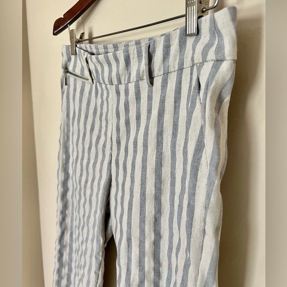 SHARAGANO Women’s Linen Blend Crop Blue Cream Stretchy Stripe Pants Size 6 - Picture 9 of 13